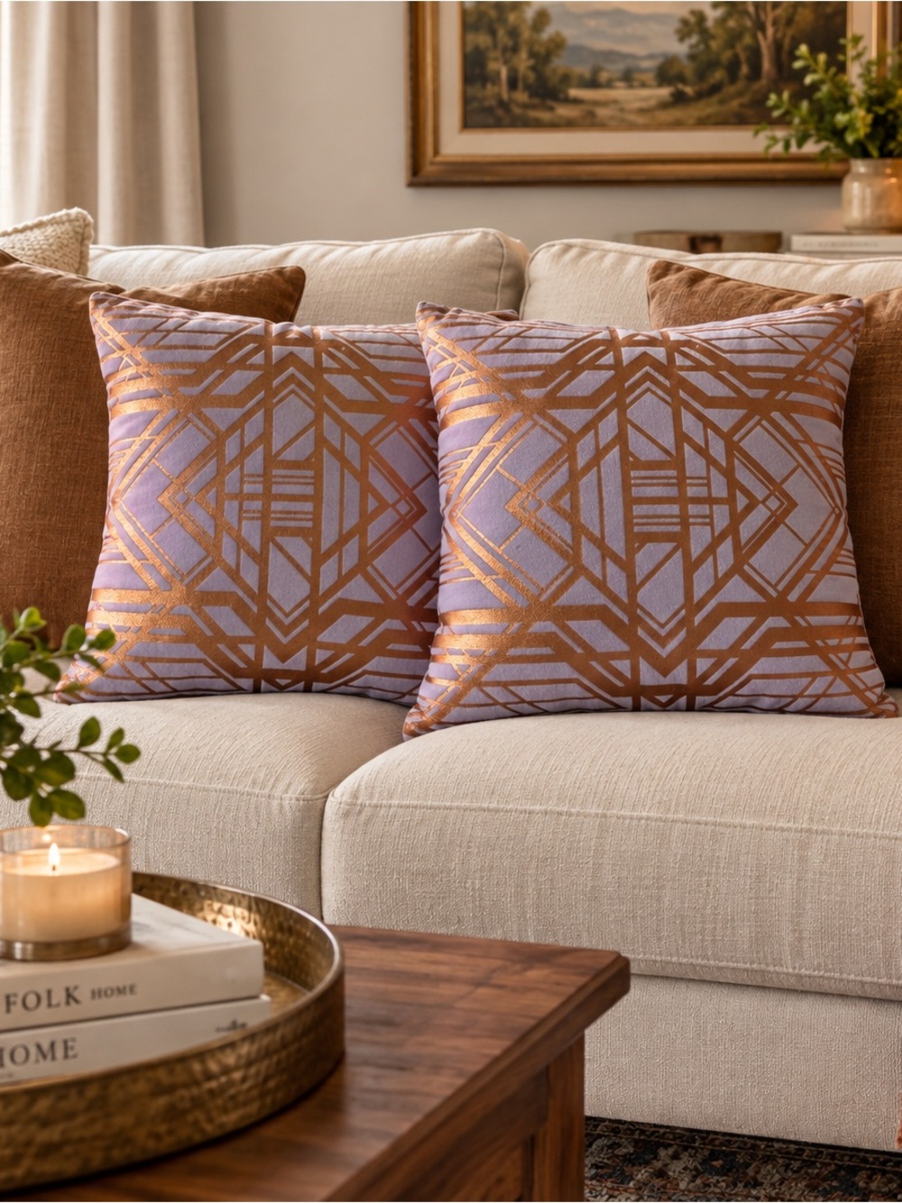 2 CB2 Lilith Pink Copper 16” 100% Velvety Cotton Down Alternative Throw Pillows